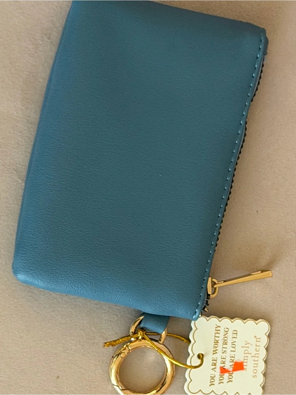 NWT Simply Southern Teal Zip Keyring Wallet with Gold Hardware